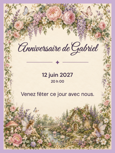 Invitation d’anniversaire numérique: Jardin de fleurs enchanté