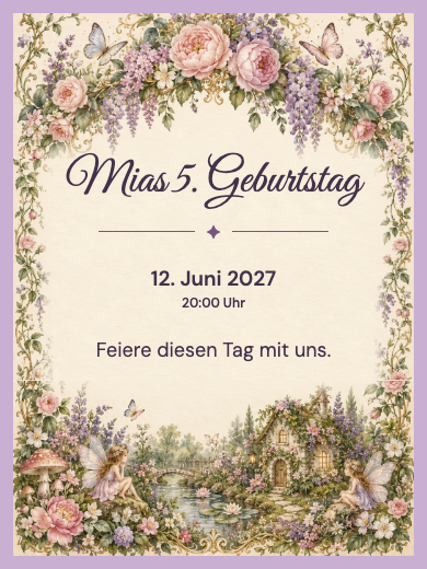 Digitale Geburtstagseinladung: Verzauberter Blumengarten