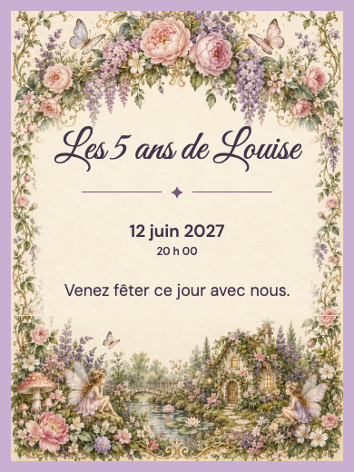 Invitation d’anniversaire numérique: Jardin de fleurs enchanté