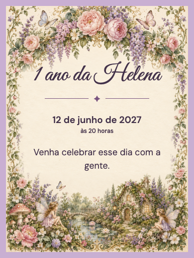 Convite digital de aniversário: Jardim Encantado das Flores