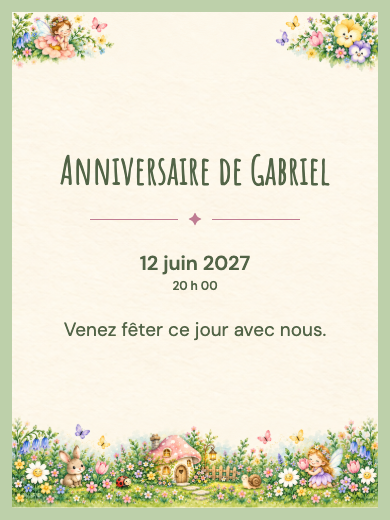 Invitation d’anniversaire numérique: Jardin de champignons enchanté