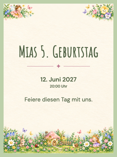 Digitale Geburtstagseinladung: Verzauberter Pilzgarten