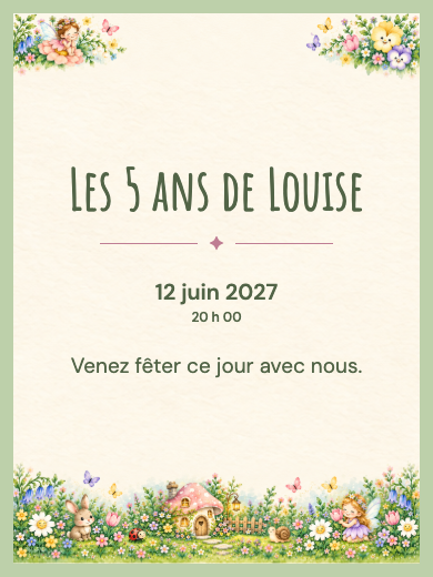 Invitation d’anniversaire numérique: Jardin de champignons enchanté
