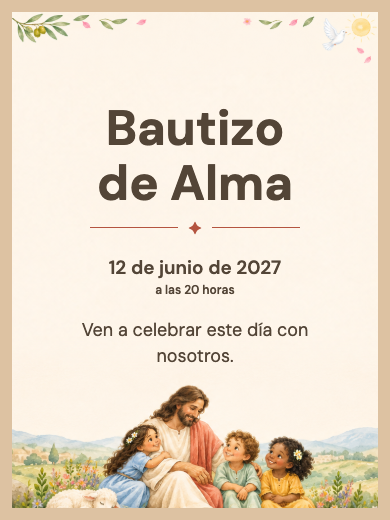 Modelo de invitación digital interactiva de bautizo: Jesús y los Niños con RSVP