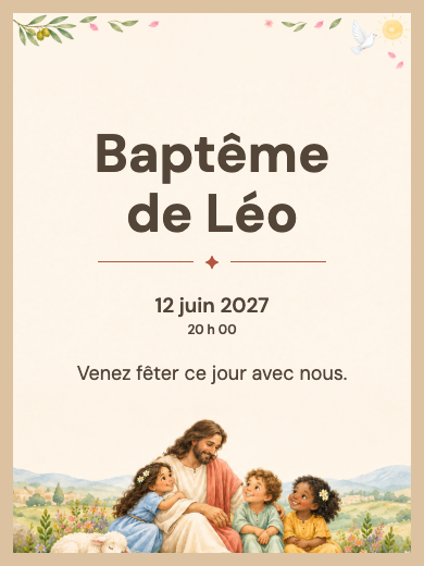 Modèle : Faire-part de baptême numérique interactif: Jésus et les enfants avec RSVP