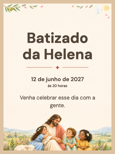 Convite digital de batizado: Jesus e as Crianças