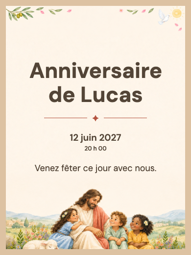 Invitation d’anniversaire numérique: Jésus et les enfants