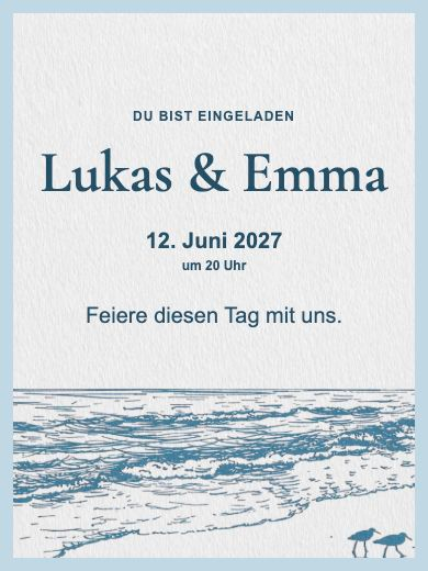 Digitale Einladung zum Hochzeitstag: Küste mit feinen Linien