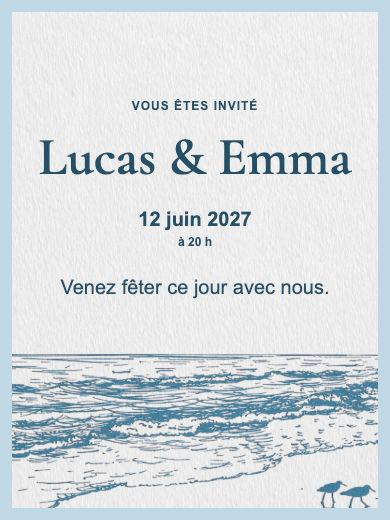 Faire-part de mariage numérique: Littoral aux traits fins