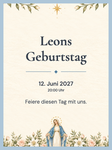 Digitale Geburtstagseinladung: Maria zwischen Blumen