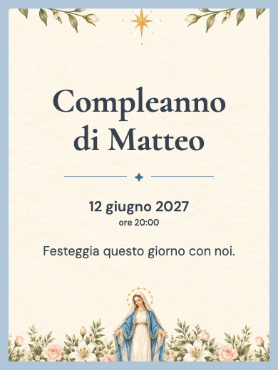 Invito digitale di compleanno: Maria tra i fiori