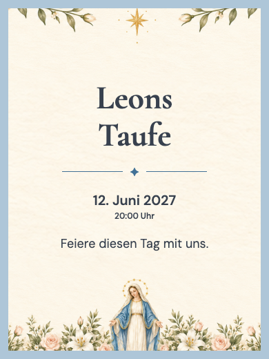 Digitale Taufeinladung: Maria zwischen Blumen