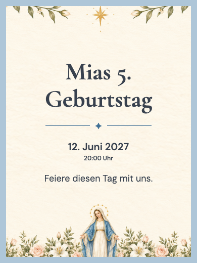 Digitale Geburtstagseinladung: Maria zwischen Blumen