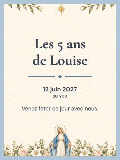 Invitation d’anniversaire numérique: Marie parmi les fleurs