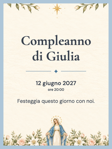 Invito digitale di compleanno: Maria tra i fiori