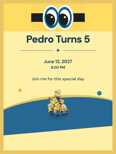 Digital birthday invitation: Yellow Minions