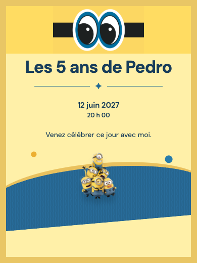 Invitation d’anniversaire numérique: Minions Jaune