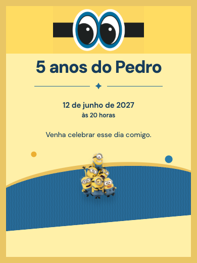 Convite digital de aniversário: Minions Amarelo