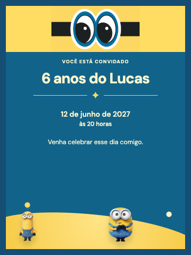 Convite digital de aniversário: Minions Azul