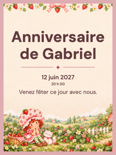 Invitation d’anniversaire numérique: Jardin de Charlotte aux fraises