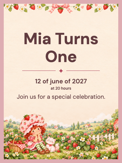 Digital birthday invitation: Strawberry Shortcake Garden