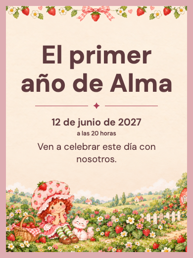 Invitación digital de cumpleaños: Jardín de Tarta de Fresa