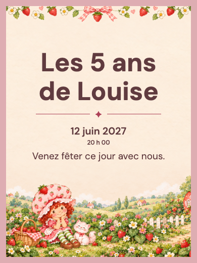 Invitation d’anniversaire numérique: Jardin de Charlotte aux fraises