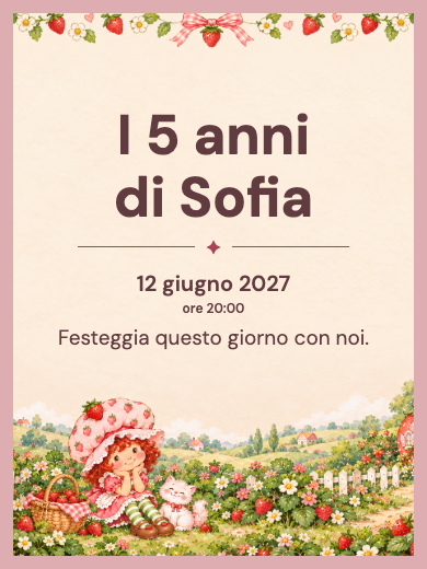 Invito digitale di compleanno: Giardino di Fragolina Dolcecuore