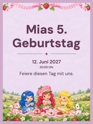 Digitale Geburtstagseinladung: Emily Erdbeer und Freundinnen