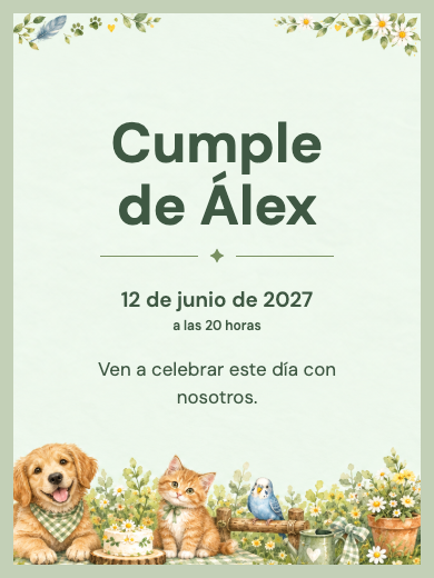 Modelo de invitación digital interactiva para Animales y naturaleza: Amigos de Patas y Plumas con RSVP