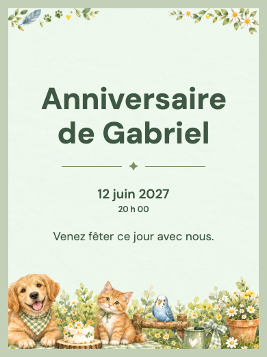 Invitation d’anniversaire numérique: Amis à pattes et à plumes