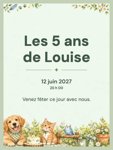 Invitation d’anniversaire numérique: Amis à pattes et à plumes