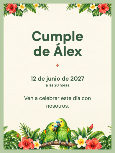 Invitación digital: Loros Tropicales — Animales y naturaleza