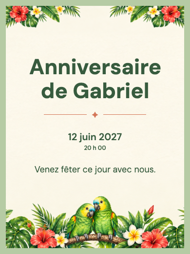 Invitation d’anniversaire numérique: Perroquets tropicaux