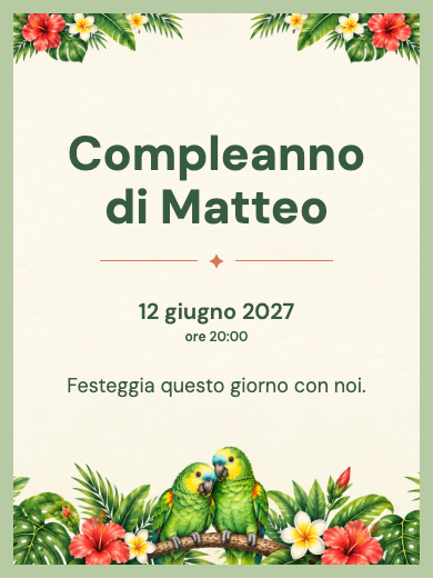 Modello di invito digitale interattivo per Animali e natura: Pappagalli tropicali con RSVP