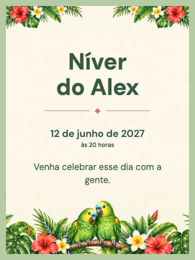 Modelo de convite digital interativo para Animais e natureza: Papagaios Tropicais com RSVP