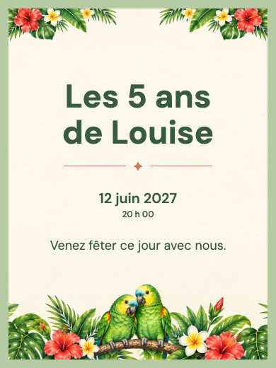 Invitation d’anniversaire numérique: Perroquets tropicaux