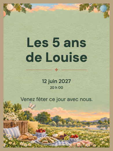 Invitation d’anniversaire numérique: Pique-nique champêtre