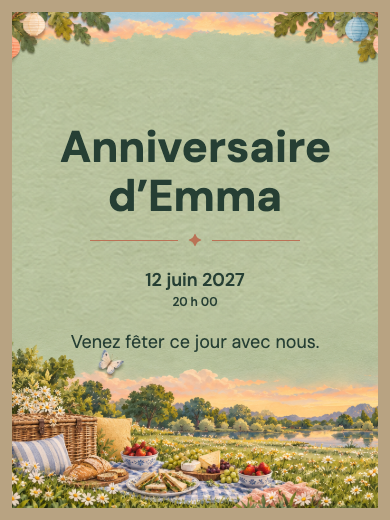Invitation d’anniversaire numérique: Pique-nique champêtre