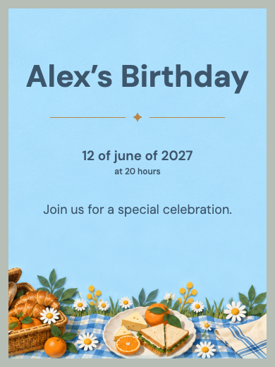 Digital birthday invitation: Blue Picnic
