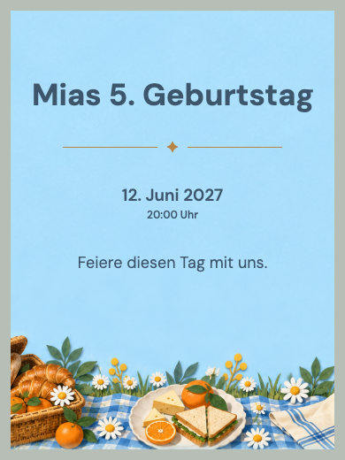 Digitale Geburtstagseinladung: Blaues Picknick