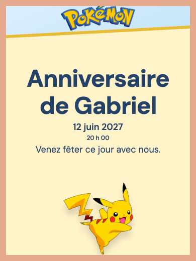 Invitation d’anniversaire numérique: Pokémon Pikachu