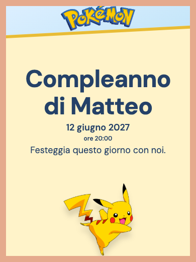 Invito digitale di compleanno: Pokémon Pikachu