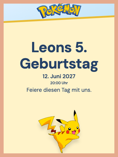 Digitale Geburtstagseinladung: Pokémon Pikachu