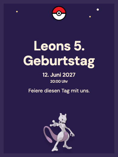 Digitale Geburtstagseinladung: Pokémon Mewtu