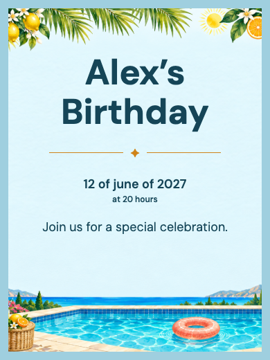 Digital birthday invitation: Tropical Pool Party