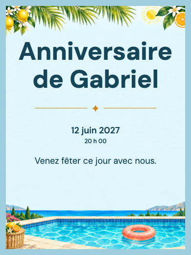 Invitation d’anniversaire numérique: Fête tropicale à la piscine
