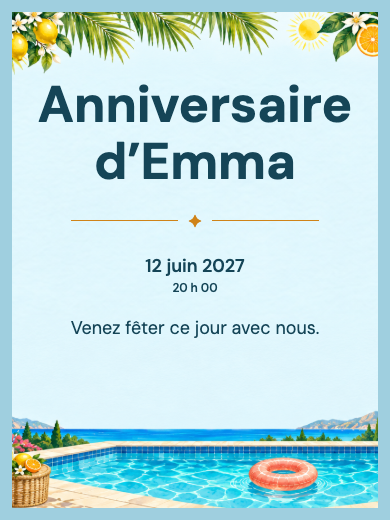 Invitation d’anniversaire numérique: Fête tropicale à la piscine