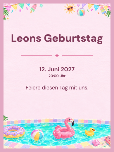 Digitale Geburtstagseinladung: Poolparty mit Flamingos
