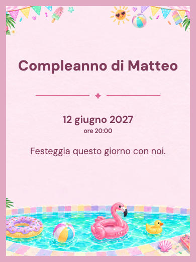 Invito digitale di compleanno: Festa in piscina con fenicotteri